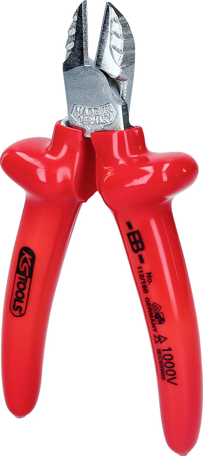 Eine rote Kombizange mit isolierten Griffen zeigt eine Spannungsfestigkeit von 1000V. Sie ist für elektrische Arbeiten geeignet.