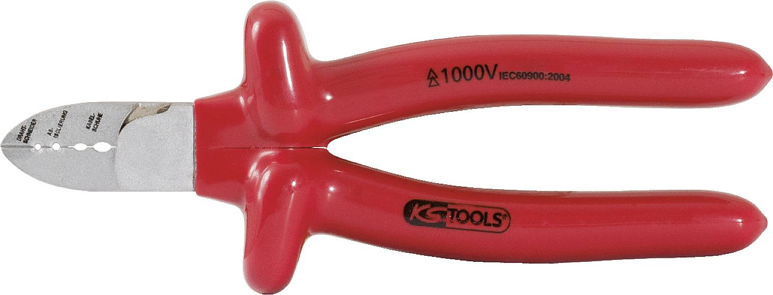 Rote isolierte Seitenschneider-Zange, geeignet für Arbeiten bis 1000V, mit Metallklingen und Kunststoffgriffen.