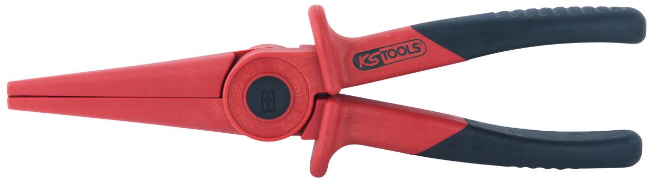 Rote Greifzange mit schwarzen Griffen der Marke KS Tools.