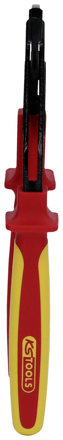 Abisolierzange mit rot-gelbem Griff, geeignet zum Abisolieren von elektrischen Kabeln. Markenlogo auf dem Griff sichtbar.