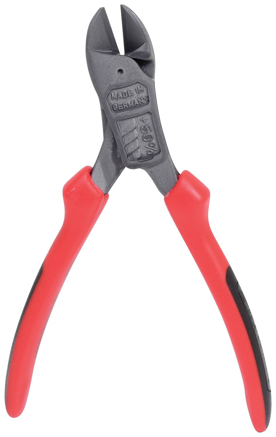 Eine rote Kneifzange mit schwarzen Akzenten, speziell für präzises Schneiden von Draht und Kabeln.