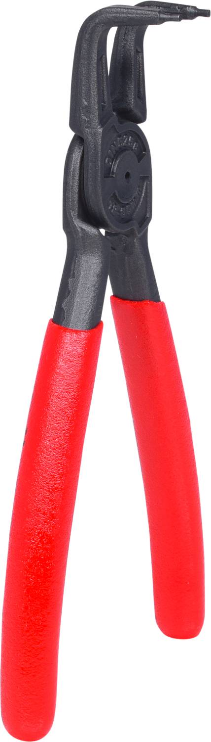 Zange mit rotem Griff und abgewinkeltem Kopf, geeignet für spezielle Arbeiten in schwer zugänglichen Bereichen.