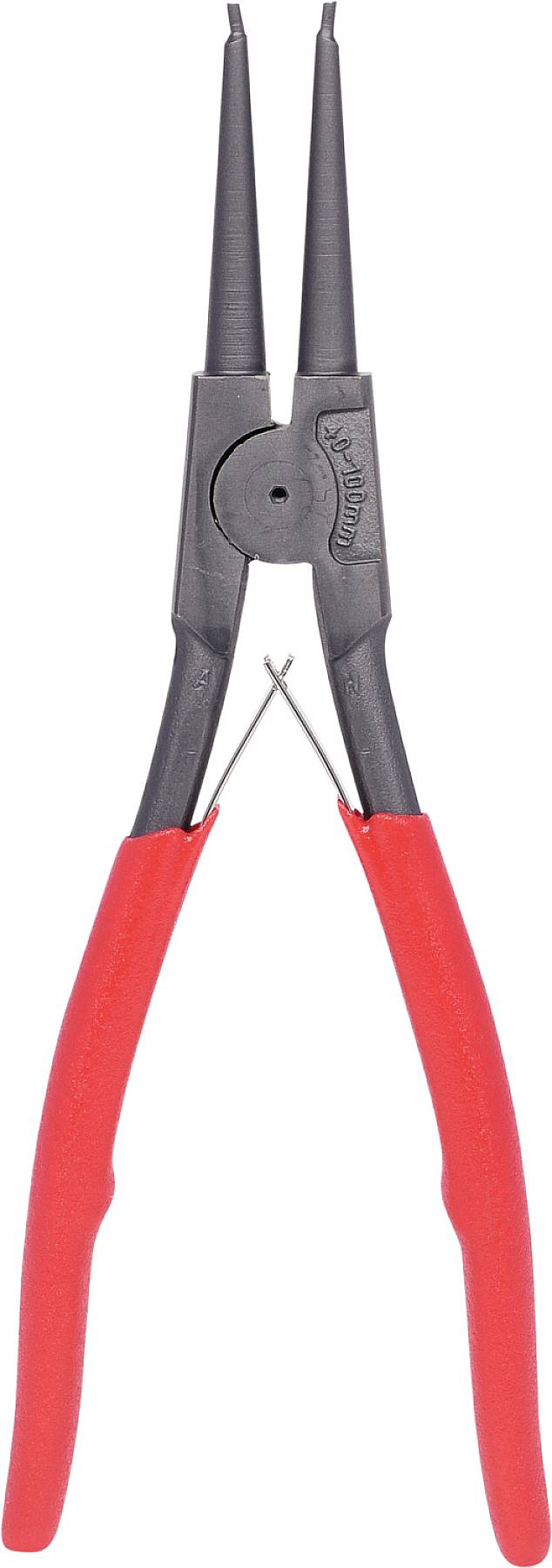 Eine rote Seegeringzange zum einfachen Einsetzen und Entfernen von Sicherungsringen. Geeignet für mechanische Reparaturarbeiten.