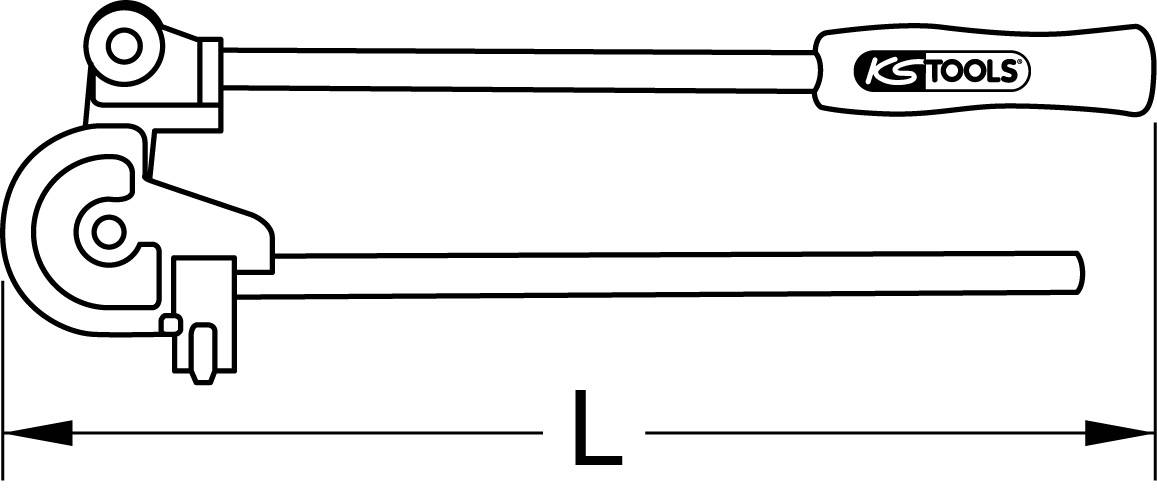 Diagramm eines Rohrbiegers mit Längenmarkierung 'L' und Griff mit der Aufschrift 'KS TOOLS'.