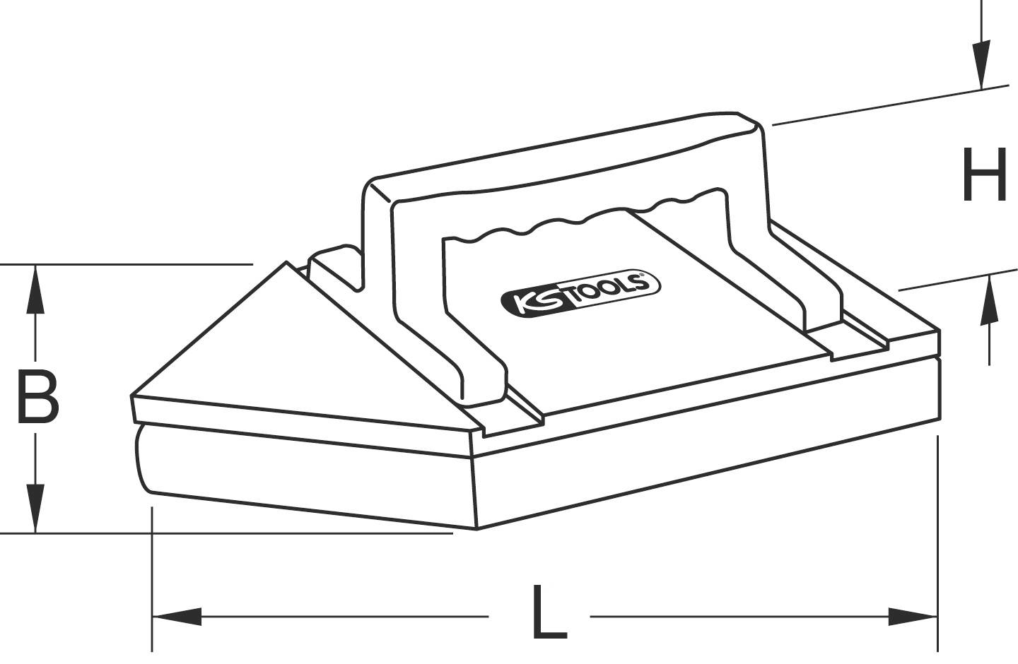 Schema eines Fugenisens mit Griff. Maße B, H und L werden angezeigt. 'KS Tools'-Logo auf der Oberseite.