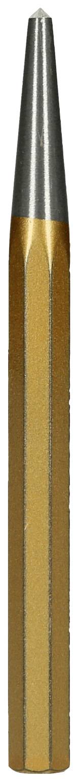 Einzelner, spitzer Bleistift auf weißem Hintergrund, metallene Spitze, oranger Körper.