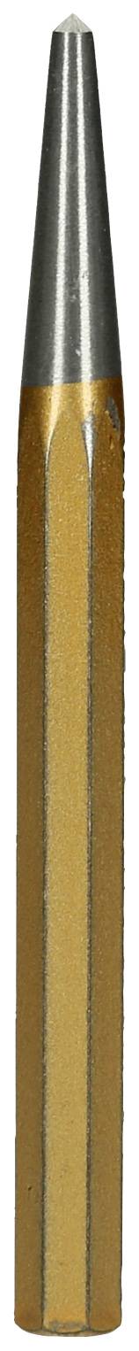 Eine goldene Kugelschreibermine mit silberner Spitze.