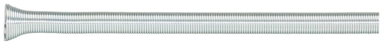 Ein geriffeltes, metallisches Rohr mit einer trichterförmigen Öffnung an einem Ende, möglicherweise für industrielle oder mechanische Zwecke.