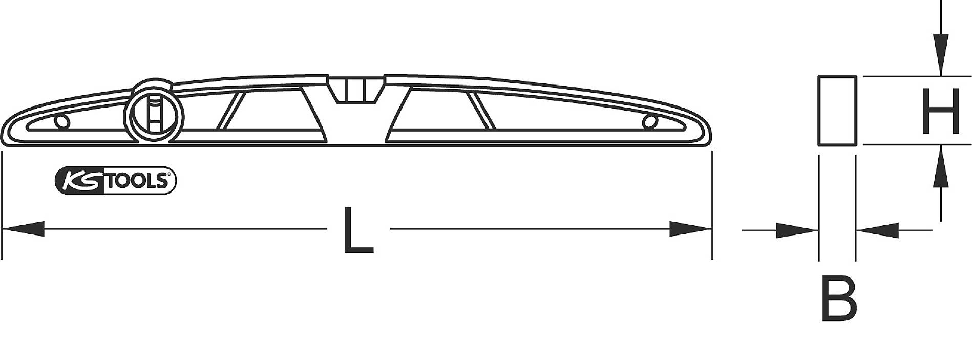 Technische Zeichnung eines Scheibenwischers mit Längenangaben 'L', 'B', und 'H'. Markenname 'KS Tools' abgebildet.