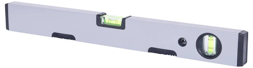 Ein Metallwasserwaagenset mit zwei Libellen, eine für horizontale Ausrichtung und eine für vertikale Ausrichtung.