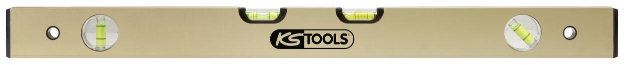 Wasserwaage von KS Tools mit drei Libellen zur Messung der horizontalen und vertikalen Ausrichtung, hellbraune Farbe.