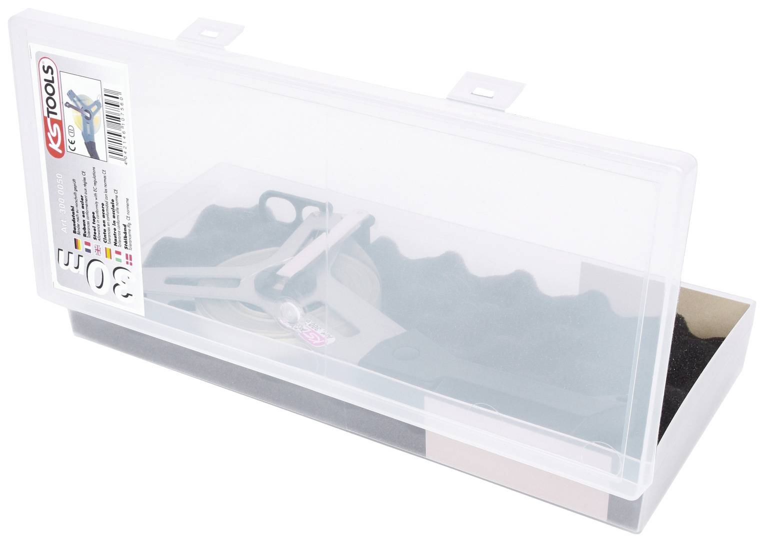 Transparente Kunststoffverpackung mit KS Tools-Logo, enthält ein Metallwerkzeug mit Griff. Verpackung teilweise geöffnet.