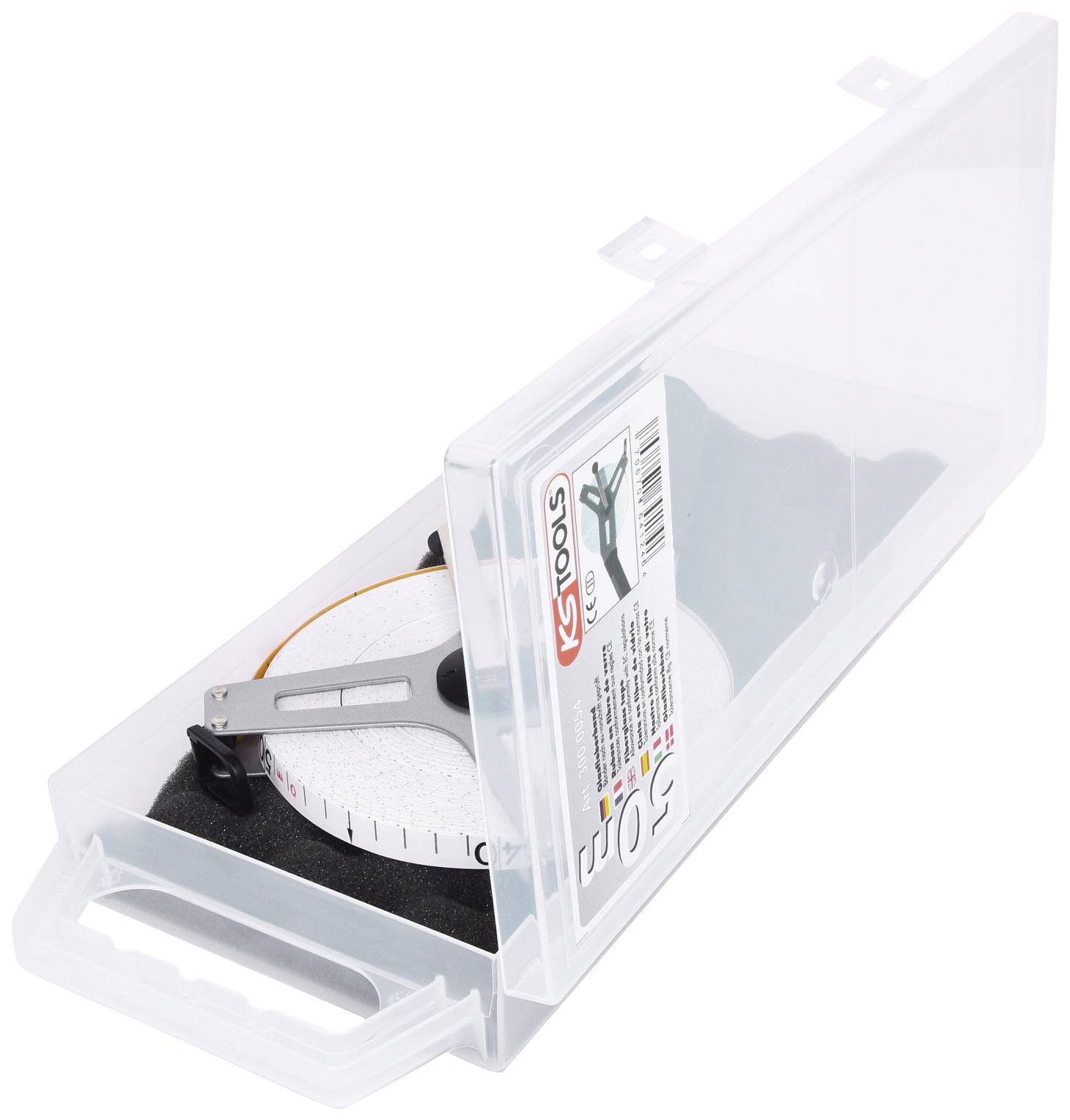 Ein mechanischer Drehmomentschlüssel in einer transparenten Kunststoffbox.
