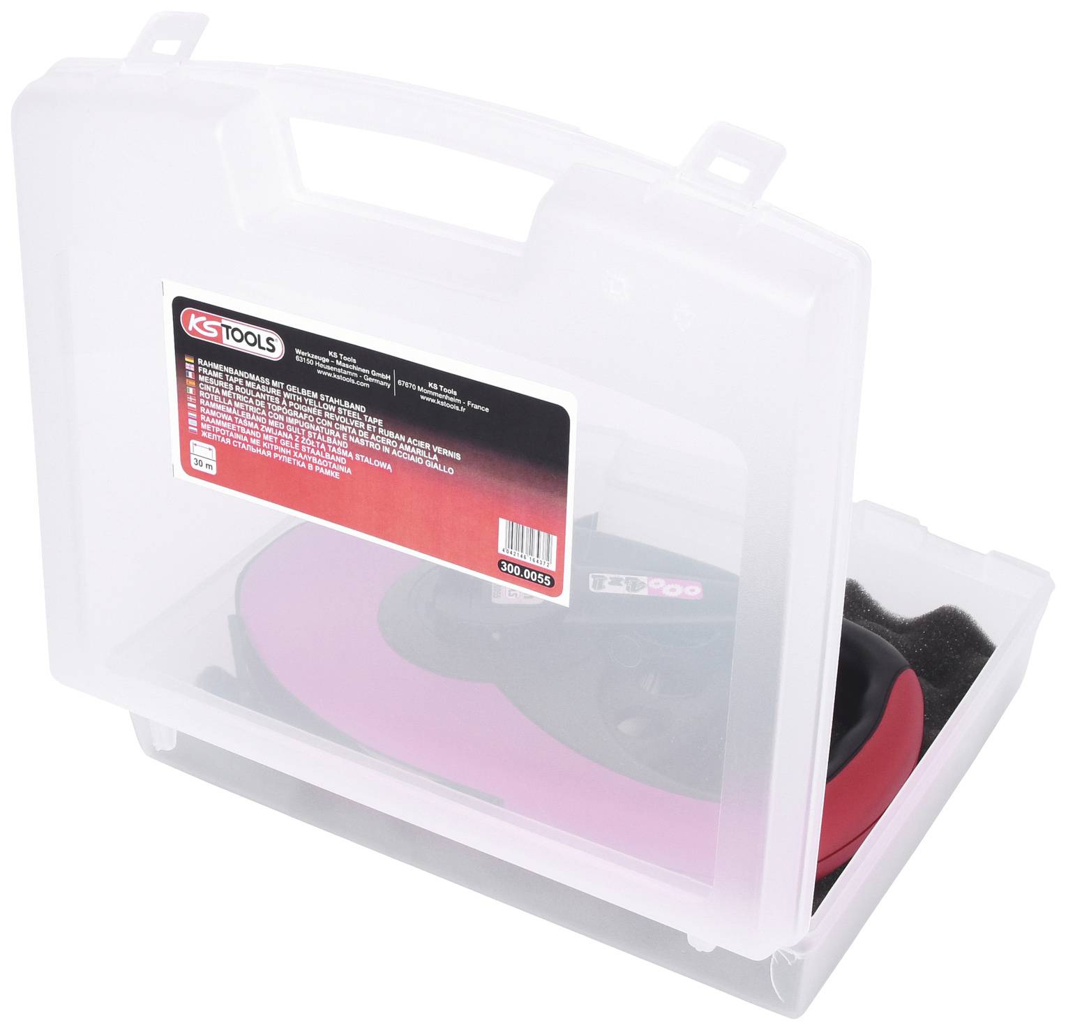 Kunststoffkoffer mit Kfz-Bremskolben-Rückstellwerkzeug, bestehend aus Bremsscheibe und Handgriff, zur Bremsenreparatur.