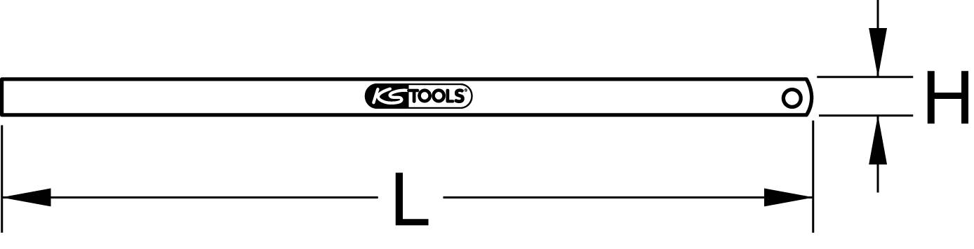 Diagramm eines flachen Schraubenschlüssels mit den Längenmaßen L und H.