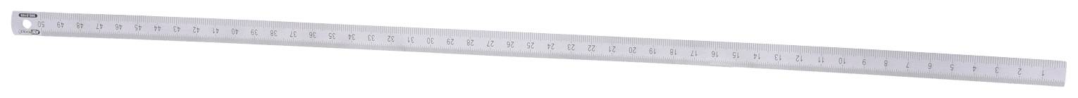 Ein langer, silberner Zollstock mit Zentimetermarkierungen auf weißem Hintergrund, leicht gebogen dargestellt.