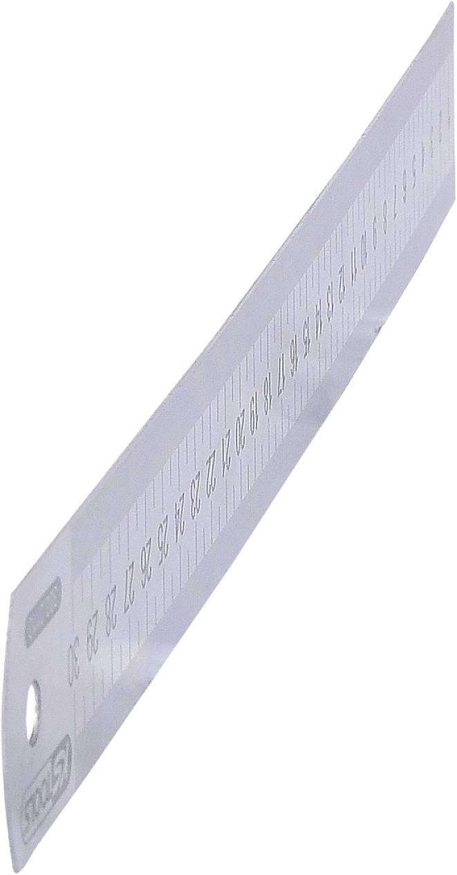 Ein 30-Zentimeter-Lineal aus klarem Kunststoff mit metrischen Einheiten, schräg fotografiert.