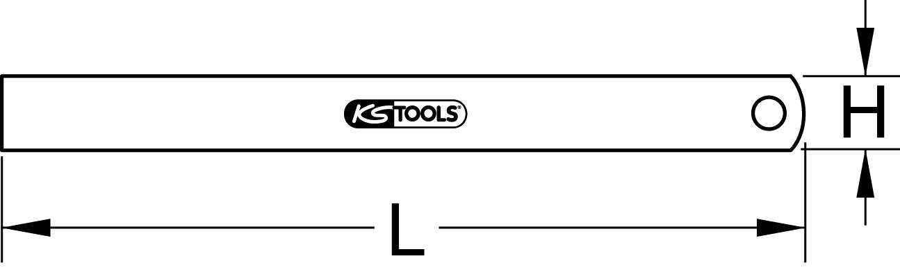 Technische Zeichnung eines Werkzeugs mit Markierung 'KS Tools', zeigt Länge (L) und Höhe (H) mit Maßen.