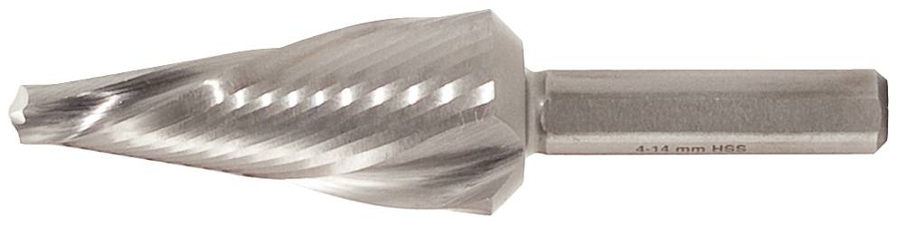 Ein kegelförmiger Frässtift aus Metall mit spiralförmigen Schneidkanten, verwendet für das Fräsen oder Bohren in verschiedenen Materialien.