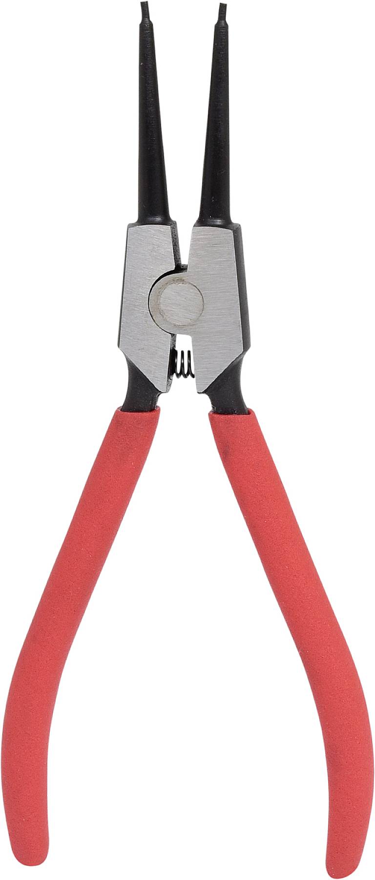 Rote Spitzzange mit schwarzem Kopf, geeignet für präzise Arbeiten im Handwerk oder bei Reparaturen.