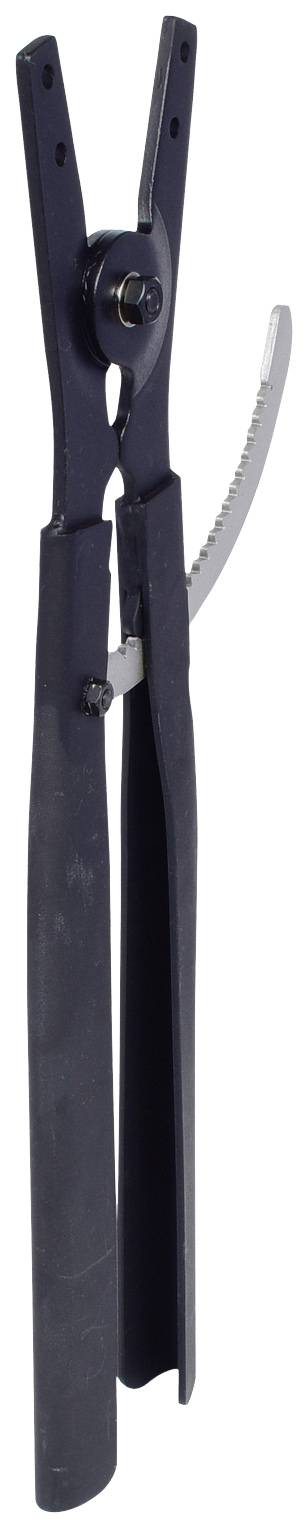 Schwarze Klemmenzange mit gezahnter Greiffläche, geeignet zum Halten von Materialien für Bau- oder Montagearbeiten.