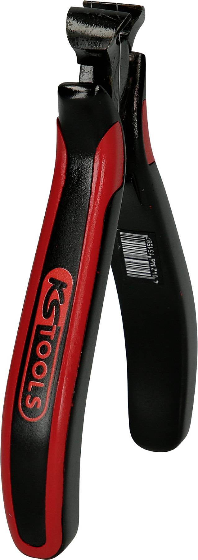 Eine schwarze und rote Zange mit der Aufschrift 'KS Tools' auf dem Griff, geeignet zum Schneiden von Draht oder kleinen Kabeln.