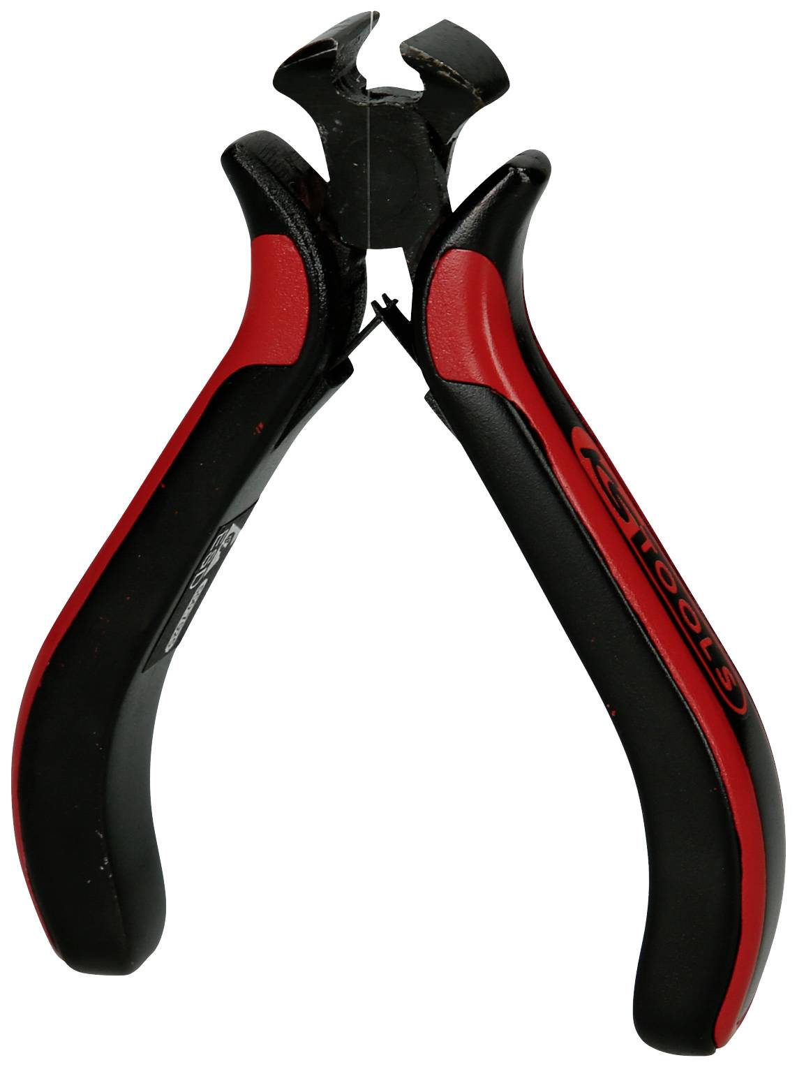 Zange mit rot-schwarzem Griff und scharfer Schneide, geeignet zum Schneiden von Drähten und anderen Materialien.