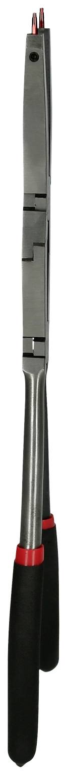 Ein langer, grauer Bolzenschneider mit schwarzen Griffen und roten Details, geeignet zum Schneiden von Metallstäben oder -ketten.