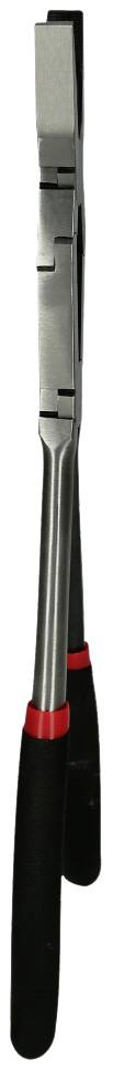 Eine Zange aus Metall mit schwarzem Griff und roten Akzenten, in gerader Position dargestellt.