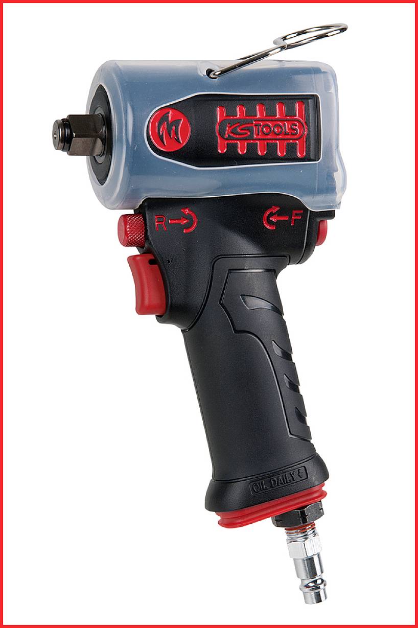 Ein Druckluft-Schlagschrauber mit ergonomischem Griff und Richtungsschalter. Geeignet für anspruchsvolle Werkstattarbeiten.