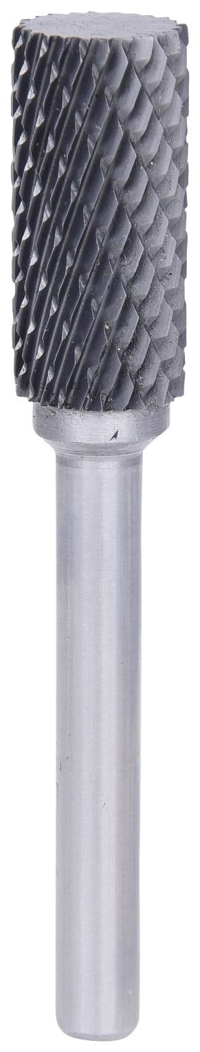 Ein zylindrischer Frässtift mit geriffelter Oberfläche und langem Schaft, verwendet zum Schleifen und Bearbeiten von Metalloberflächen.