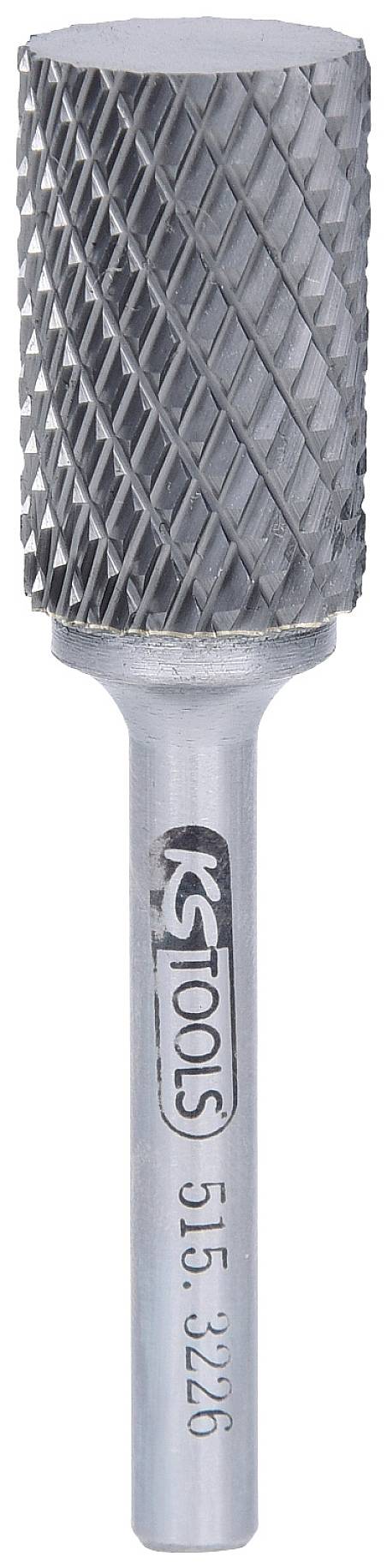 Fräseraufsatz aus Metall mit zylindrischem Kopf und kreuzförmiger Verzahnung, geeignet für präzises Schleifen und Formen von Materialien.