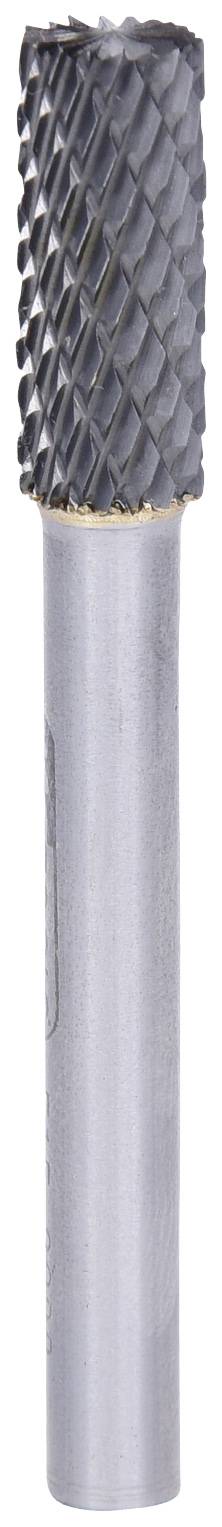 Ein zylindrischer Frässtift mit gerändeltem, gehärtetem Kopf für Metallbearbeitung. Der Schaft ist glatt und aus Metall gefertigt.