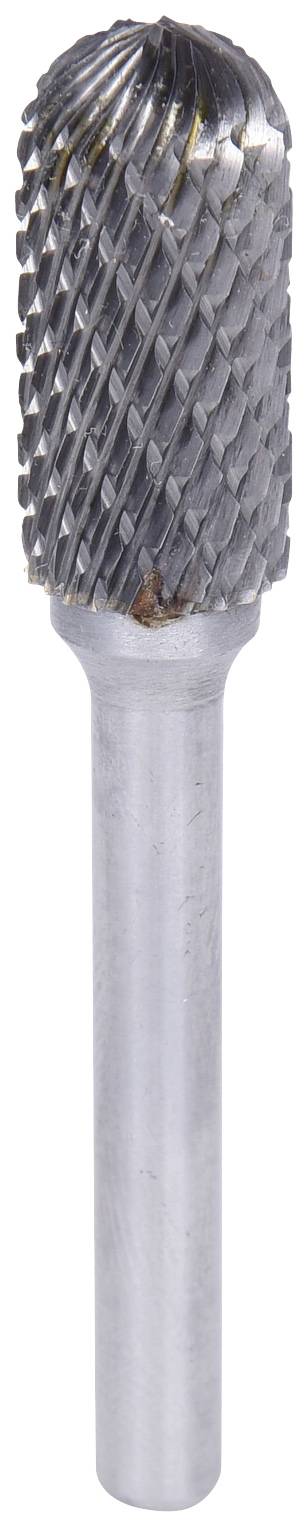 Ein rotierender Frässtift mit zylindrischem Kopf und gekreuzter Verzahnung, geeignet für die Bearbeitung von Metallen.