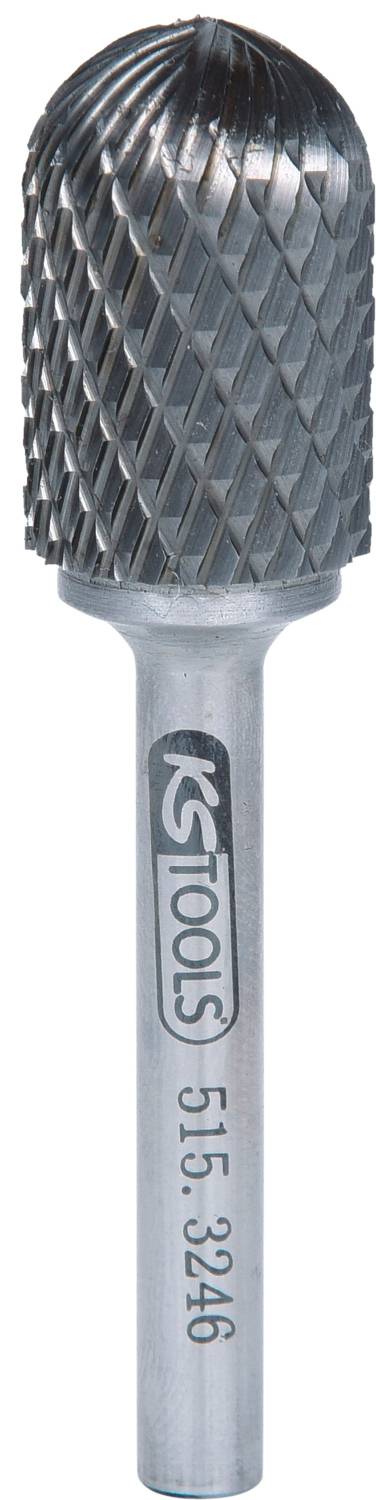 Ein rotierender Fräser mit kreuzschraffiertem Schleifkopf und einem Metallgriff, markiert mit 'KS Tools 515.3246'.