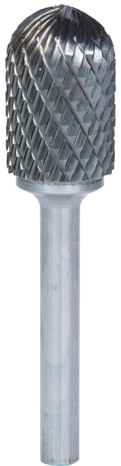 Metall-Fräser mit zylindrischem Kopf und kreuzförmiger Zahnung, geeignet zum Schleifen und Glätten von Materialien.