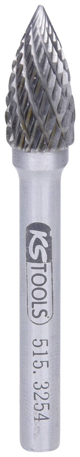 Ein kegelförmiger Frässtift aus Metall mit scharfen Schneidekanten und einem zylindrischen Schaft, verwendet für präzise Metallarbeiten.