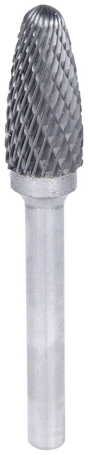 Metallfräser mit konischer Form und grober Kreuzverzahnung an der Spitze, geeignet für Metallbearbeitung und glatte Oberflächenbearbeitung.