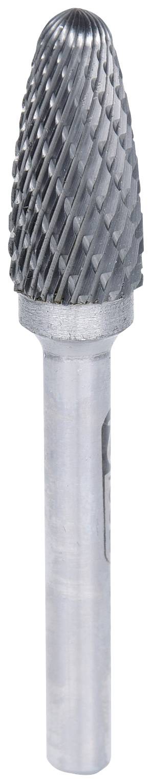 Ein kegelförmiger Hartmetallfräser mit scharfen, schuppenartigen Schneidezähnen, verwendet zum Schleifen und Formen von Materialien.