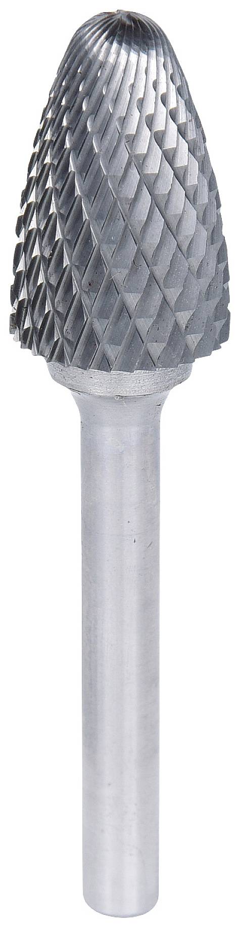 Ein kegelförmiger Hartmetallfräser mit strukturierter Oberfläche, geeignet zum Schleifen und Formen von Metallen in Bohrwerkzeugen.