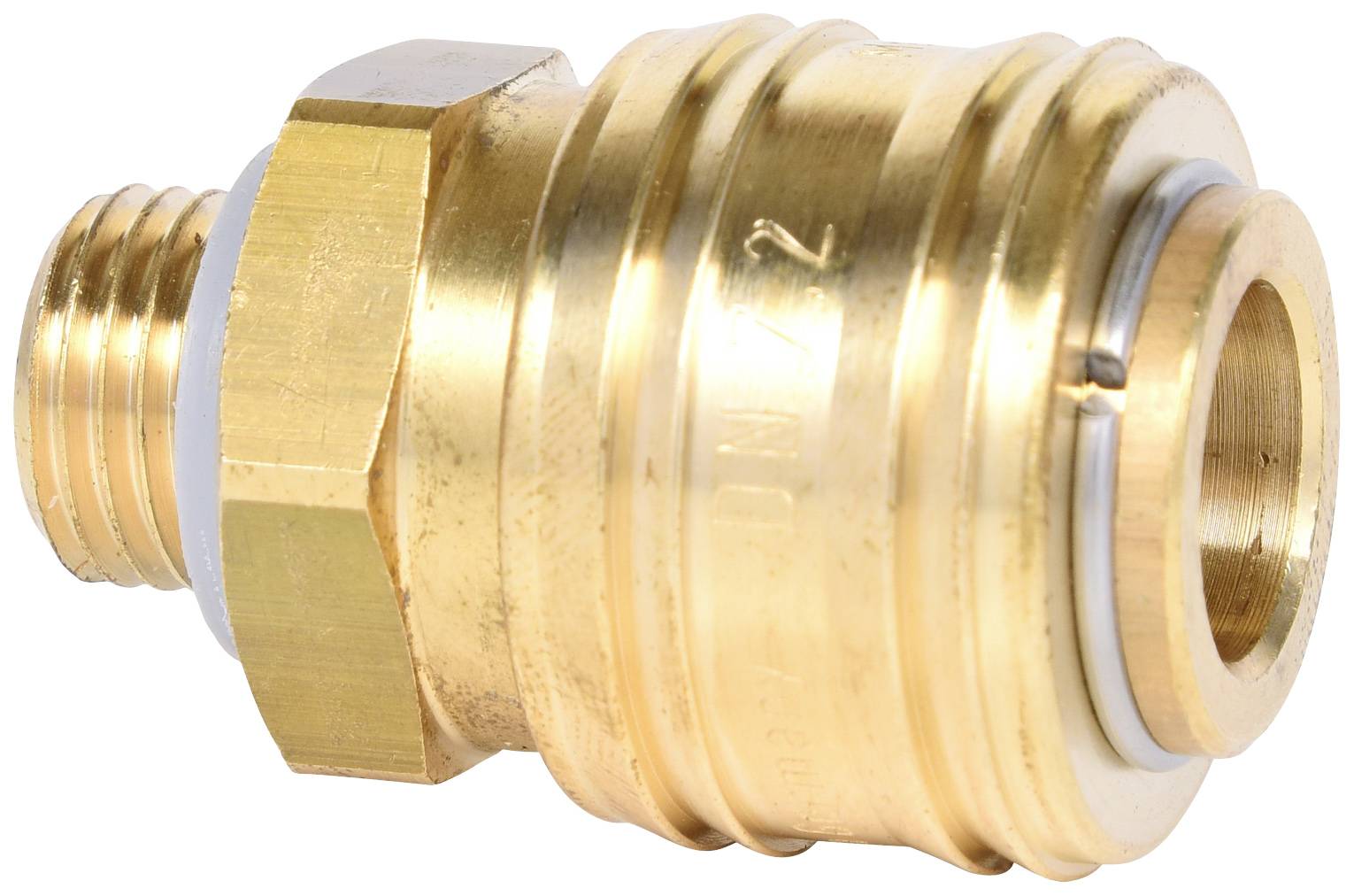 Messing-Schnellkupplung für Luftkompressor, zylindrische Form mit gerilltem Griff für einfachen Anschluss und sicheren Halt.