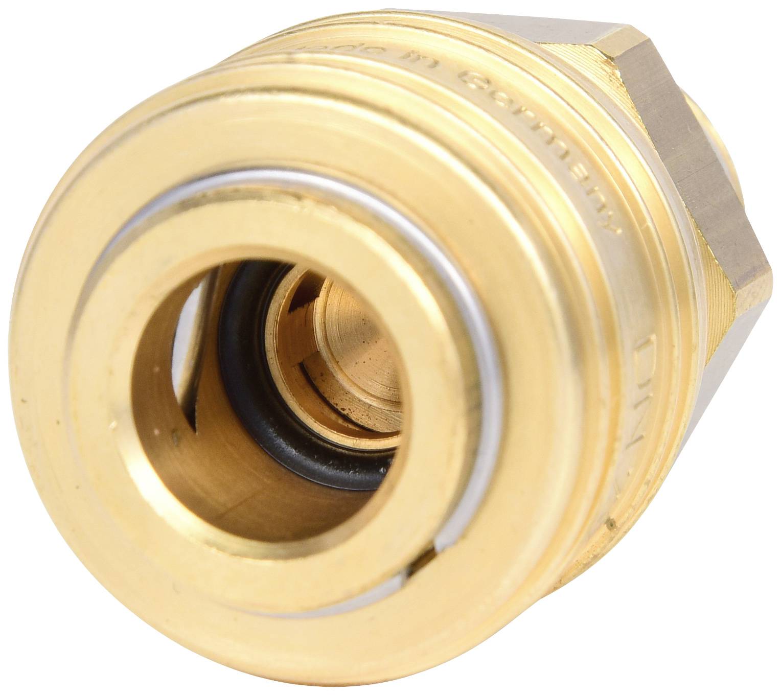 Messing Kompressionskupplung mit Gewinde, verwendbar für Rohrverbindungen in Heizungs- und Sanitärinstallationen.