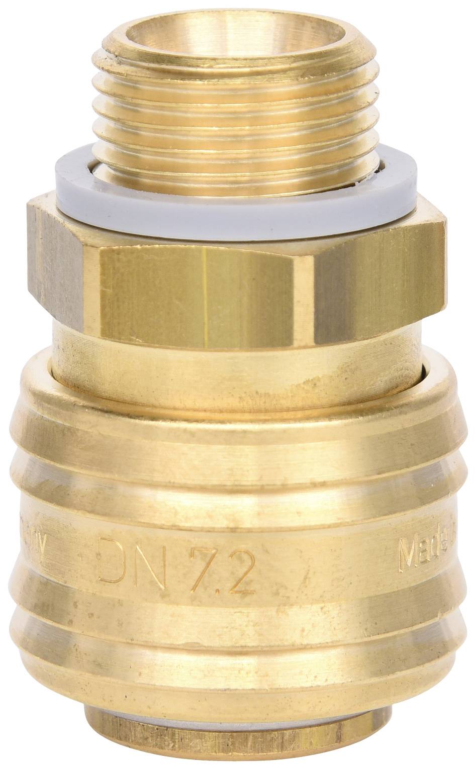 Messing-Schraubverbindung mit Gewindeadapter, zeigt eine Verbindungskomponente für Rohrleitungen.