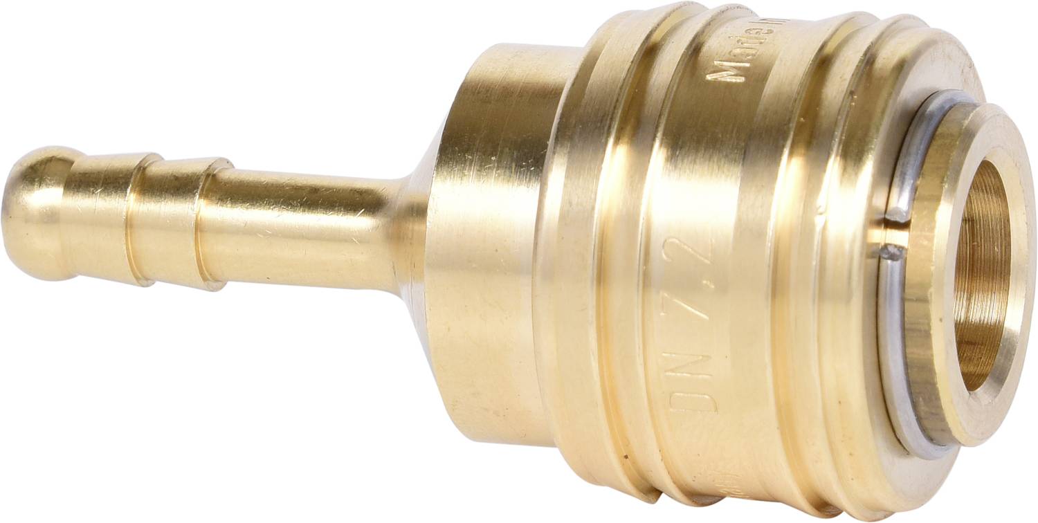 Messing-Steckkupplung mit gewindelosem Anschluss für Schlauchverbindung, ideal für schnelle Verbindungen in Pneumatiksystemen.