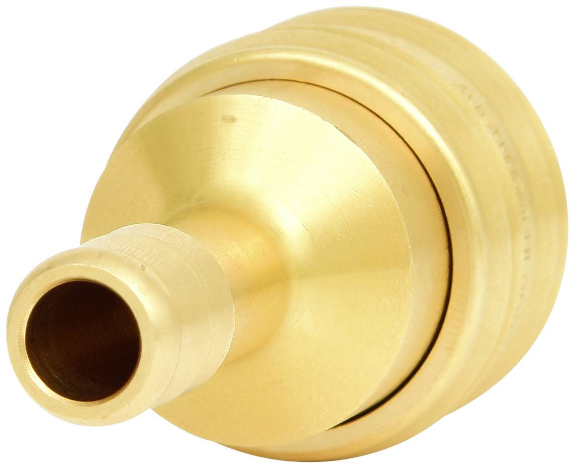 Ein goldfarbenes Mundstück aus Metall mit einer abgerundeten Form und einer schmalen Öffnung am schmaleren Ende.