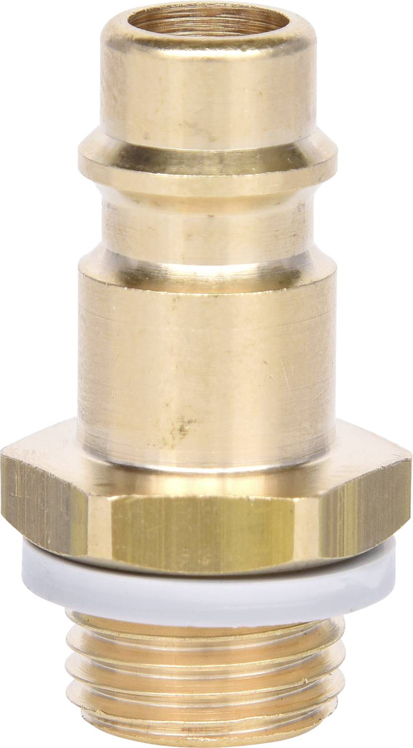 Messing-Schlauchanschlussstück mit Gewinde und Dichtung, für die Verbindung von Schläuchen in hydraulischen Systemen.