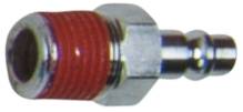 Ein Metallanschluss mit rotem, gerilltem Gewinde, möglicherweise Teil eines Druckluftsystems oder Hydraulikanschlusses.