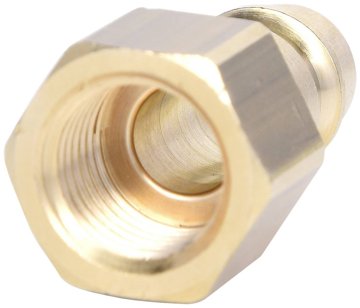 Ein metallischer Rohranschluss aus Messing mit Außengewinde, geeignet für die Verbindung von Rohren oder Schläuchen in Sanitär- oder Industriebereichen.