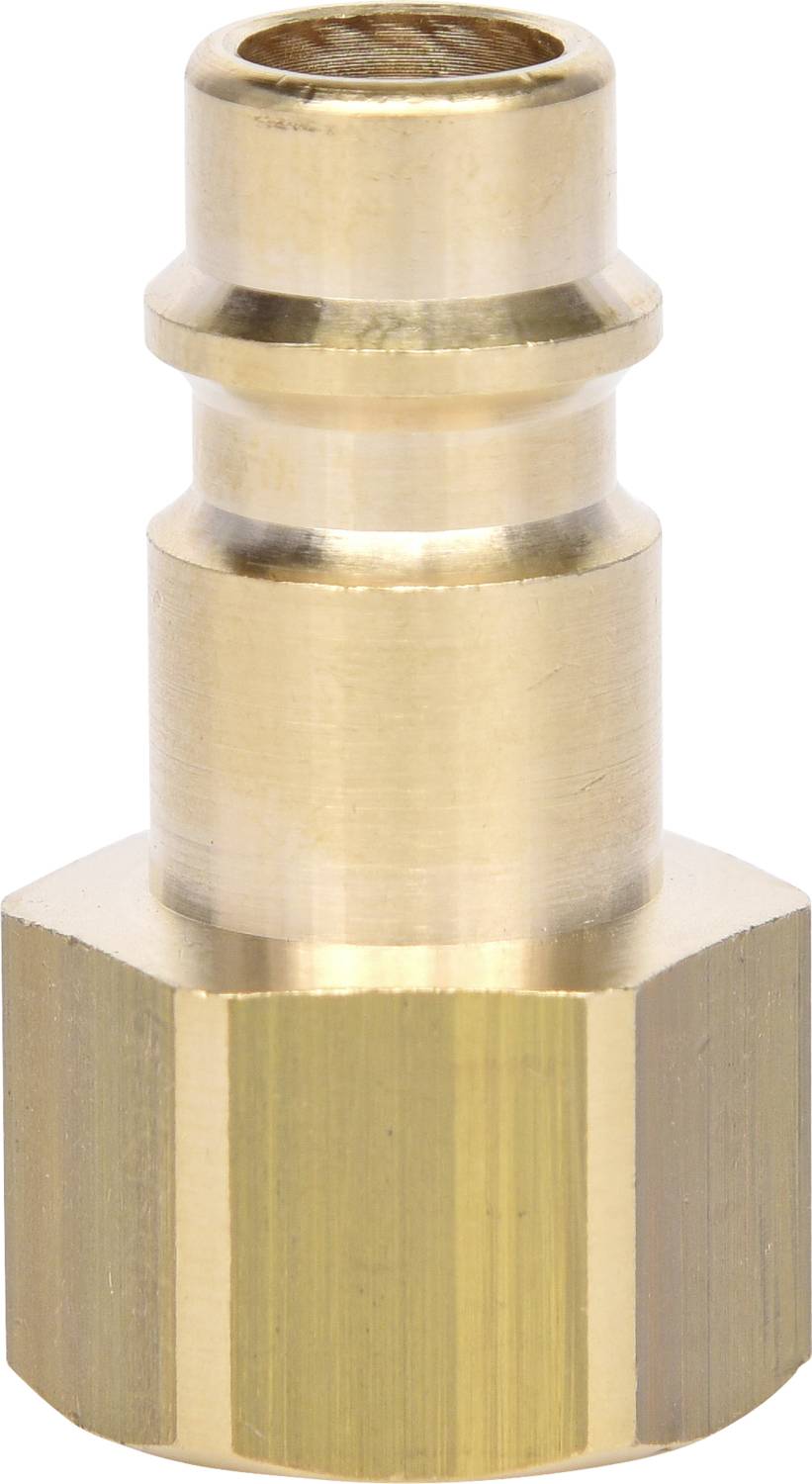 Messing-Steckverbinder mit sechseckiger Mutter und gerilltem Schaft, geeignet für Druckluftsysteme oder Fluidverbindungen.