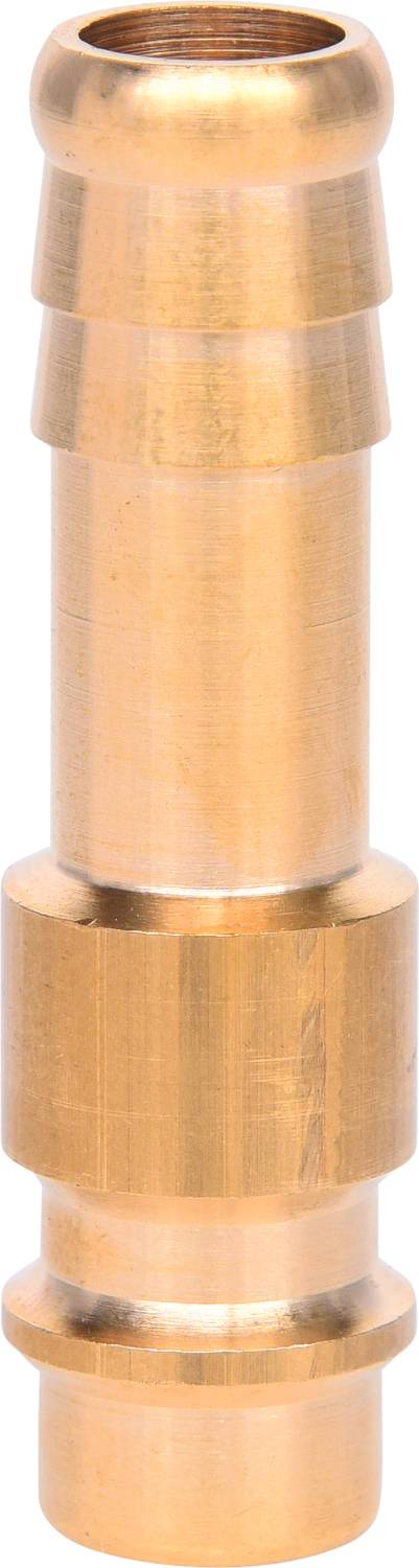 Messinganschluss mit gerilltem Ende, zylindrische Form, für Schläuche oder Rohrverbindungen geeignet.